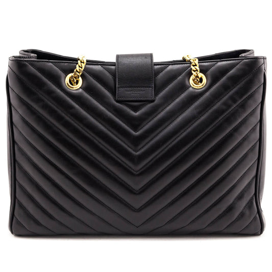 Saint Laurent Black Matelasse Chevron Large Shopping Bag