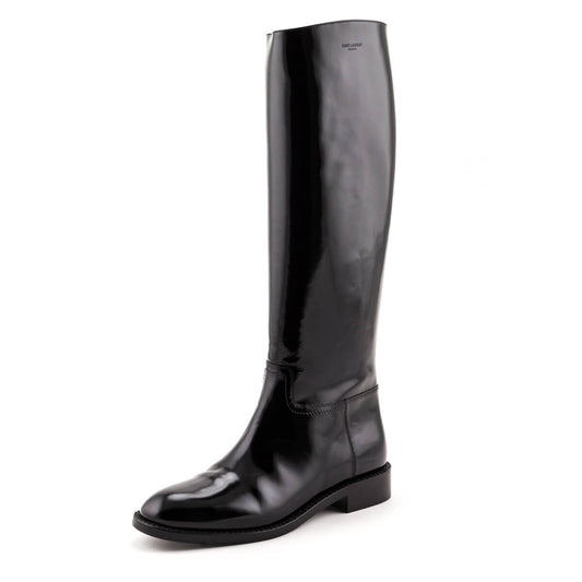 Saint Laurent Black Patent Knee-High Riding Boots Size US 8.5 | EU 38.5