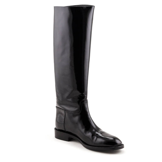 Saint Laurent Black Patent Knee-High Riding Boots Size US 8.5 | EU 38.5