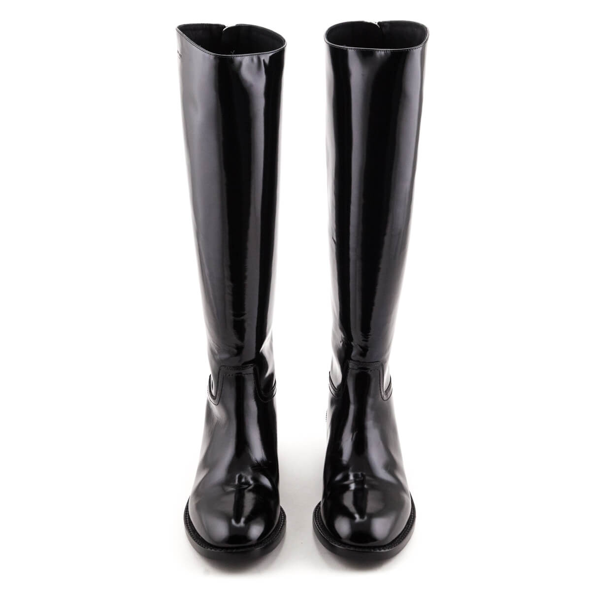 Saint Laurent Black Patent Knee-High Riding Boots Size US 8.5 | EU 38.5