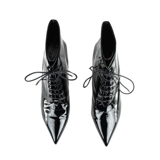 Saint Laurent Black Patent Lace Up Ankle Boots Size US 11 | EU 41