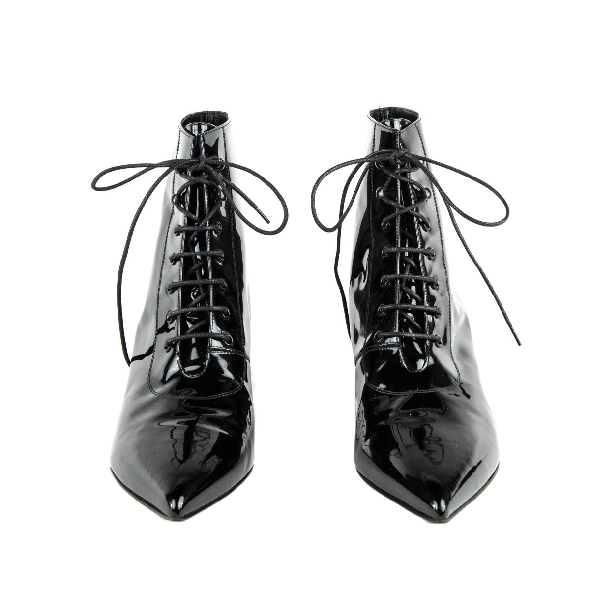 Saint Laurent Black Patent Lace Up Ankle Boots Size US 11 | EU 41