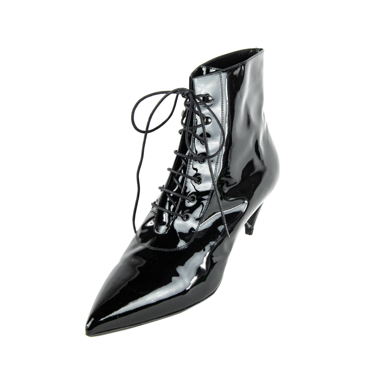 Saint Laurent Black Patent Lace Up Ankle Boots Size US 11 | EU 41