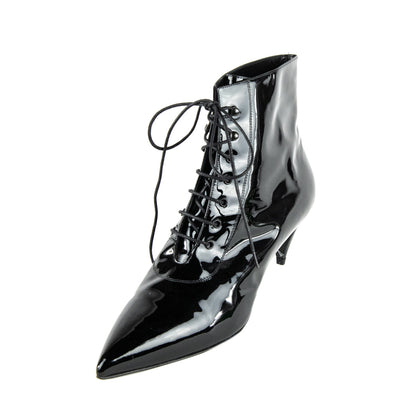 Saint Laurent Black Patent Lace Up Ankle Boots Size US 11 | EU 41