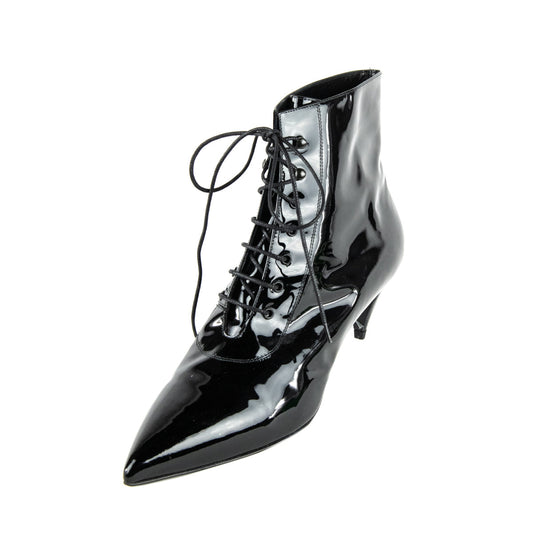 Saint Laurent Black Patent Lace Up Ankle Boots Size US 11 | EU 41