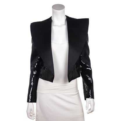 Saint Laurent Black Satin & Sequin Jacket Size M | FR 38