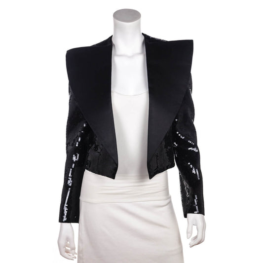 Saint Laurent Black Satin & Sequin Jacket Size M | FR 38