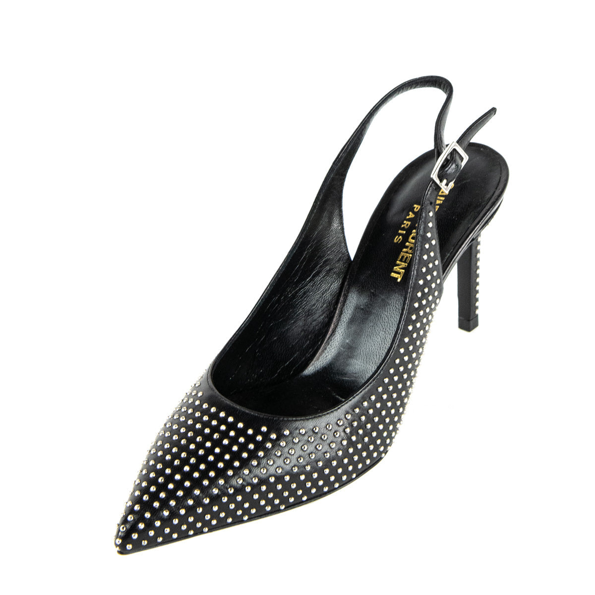 Saint Laurent Black Paril Studded Slingback 90 Pumps Size US 7 | EU 37