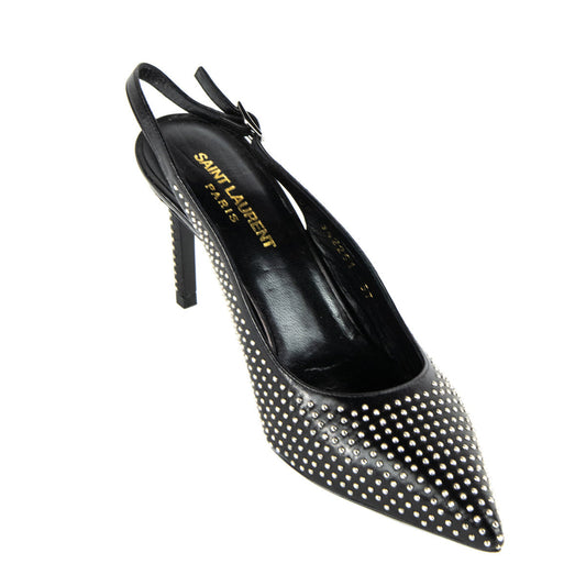 Saint Laurent Black Paril Studded Slingback 90 Pumps Size US 7 | EU 37