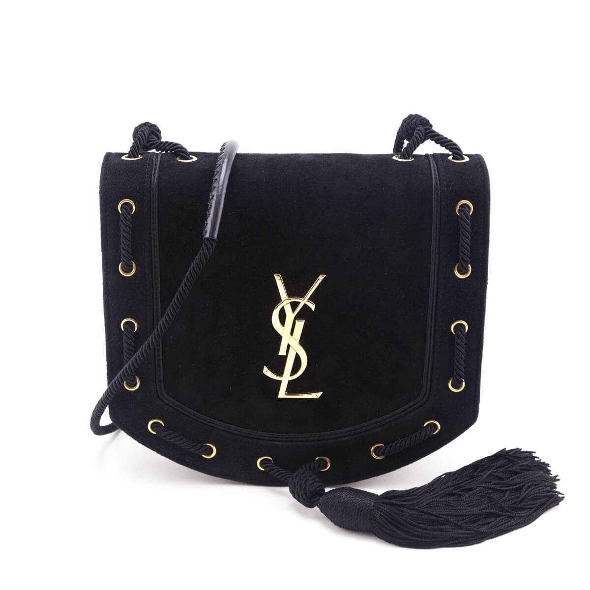 Saint Laurent Black Suede Medium Monogram Fetish Satchel