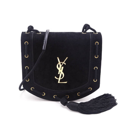 Saint Laurent Black Suede Medium Monogram Fetish Satchel