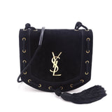 Saint Laurent Black Suede Medium Monogram Fetish Satchel