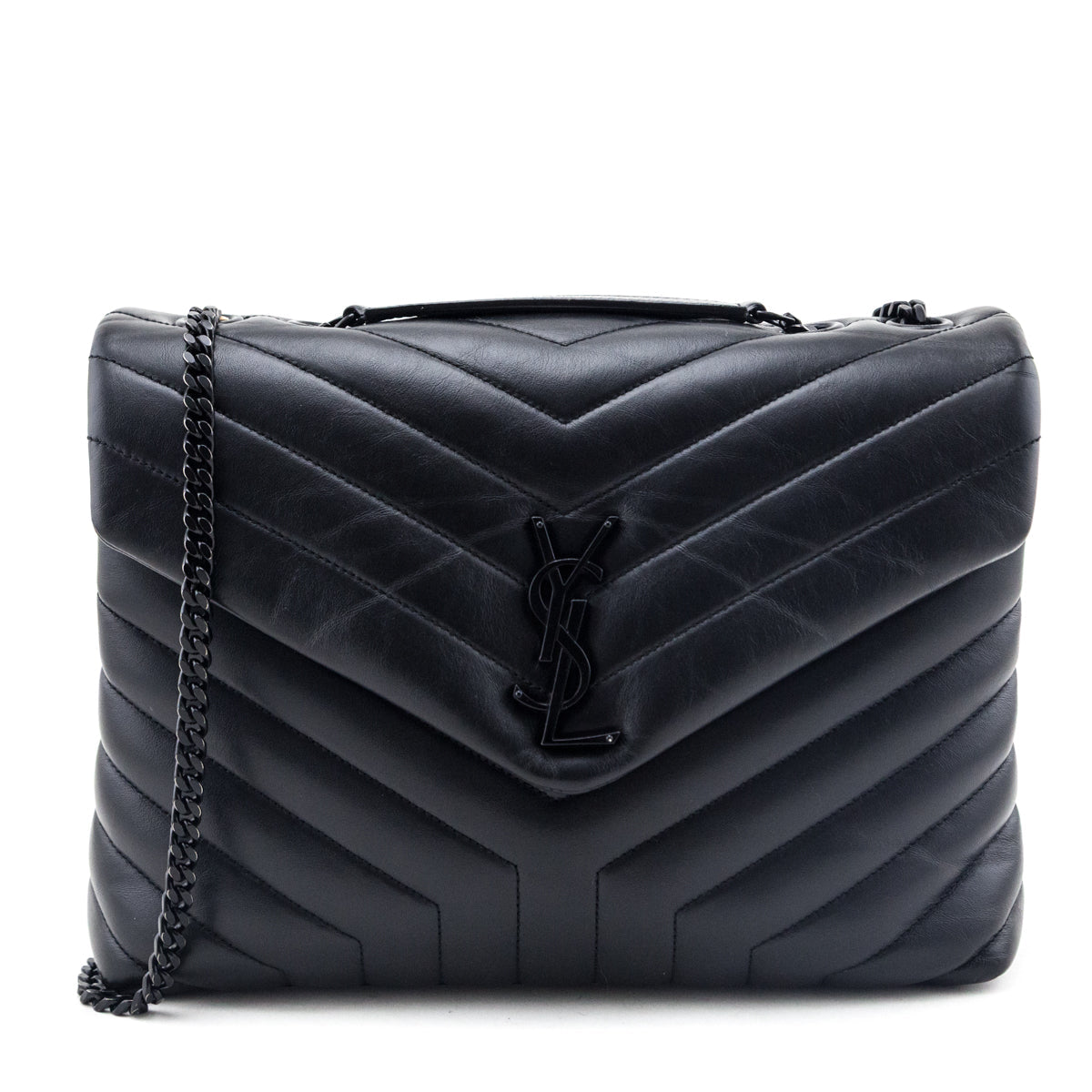 Saint Laurent Black Y Quilted Leather Monogram Medium Loulou Chain Satchel