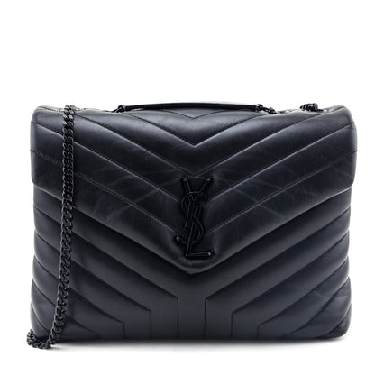 Saint Laurent Black Y Quilted Leather Monogram Medium Loulou Chain Satchel