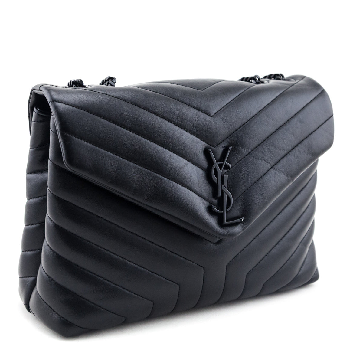 Saint Laurent Black Y Quilted Leather Monogram Medium Loulou Chain Satchel