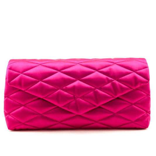 Saint Laurent Bubblegum Satin Quilted Large Sade Puffer Clutch