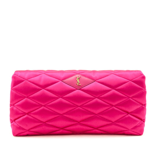 Saint Laurent Bubblegum Satin Quilted Large Sade Puffer Clutch