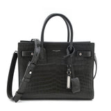 Saint Laurent Dark Green Calfskin Crocodile Embossed Small Sac de Jour