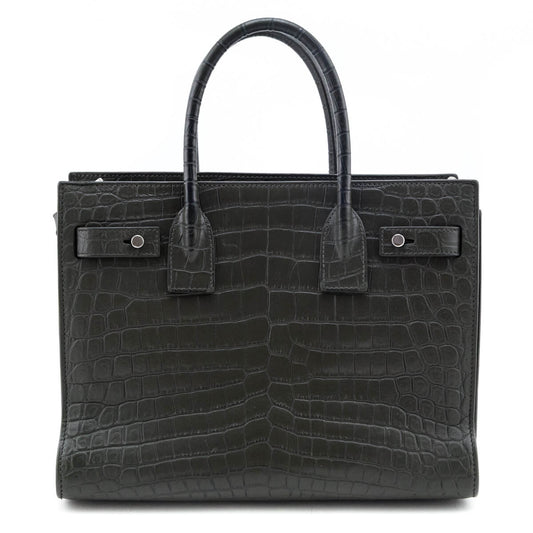 Saint Laurent Dark Green Calfskin Crocodile Embossed Small Sac de Jour