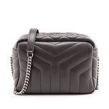 Saint Laurent Earth Calfskin Y Quilted Monogram Small Loulou Bowling Bag
