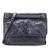 Saint Laurent Fog Crinkled Calfskin Matelasse Monogram Medium Niki Chain Satchel