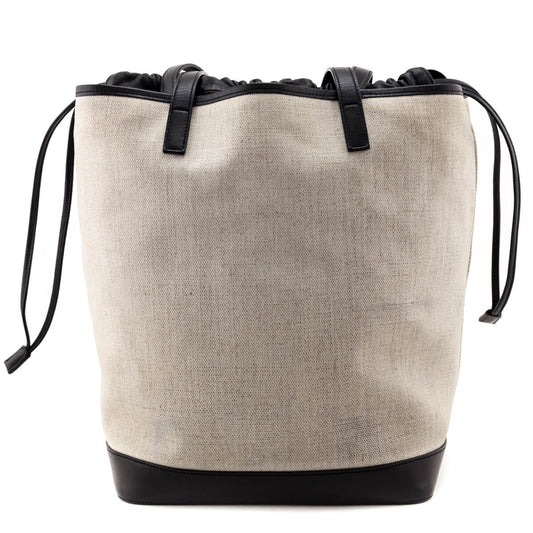 Saint Laurent Ivory Canvas & Black Calfskin Teddy Drawstring Shopping Tote