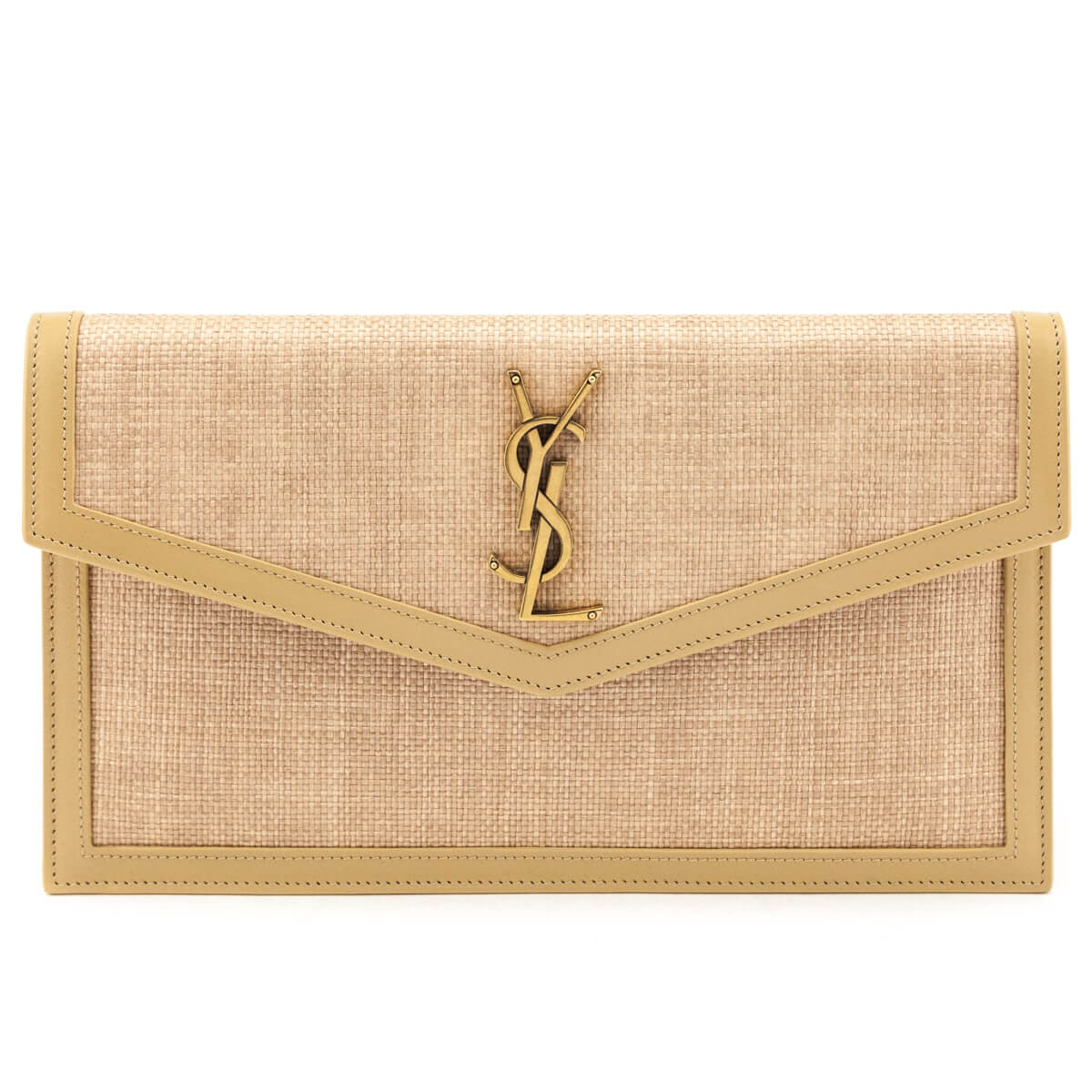 Saint Laurent Natural Hay Blush Raffia Uptown Pouch