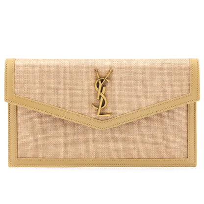 Saint Laurent Natural Hay Blush Raffia Uptown Pouch