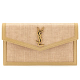 Saint Laurent Natural Hay Blush Raffia Uptown Pouch
