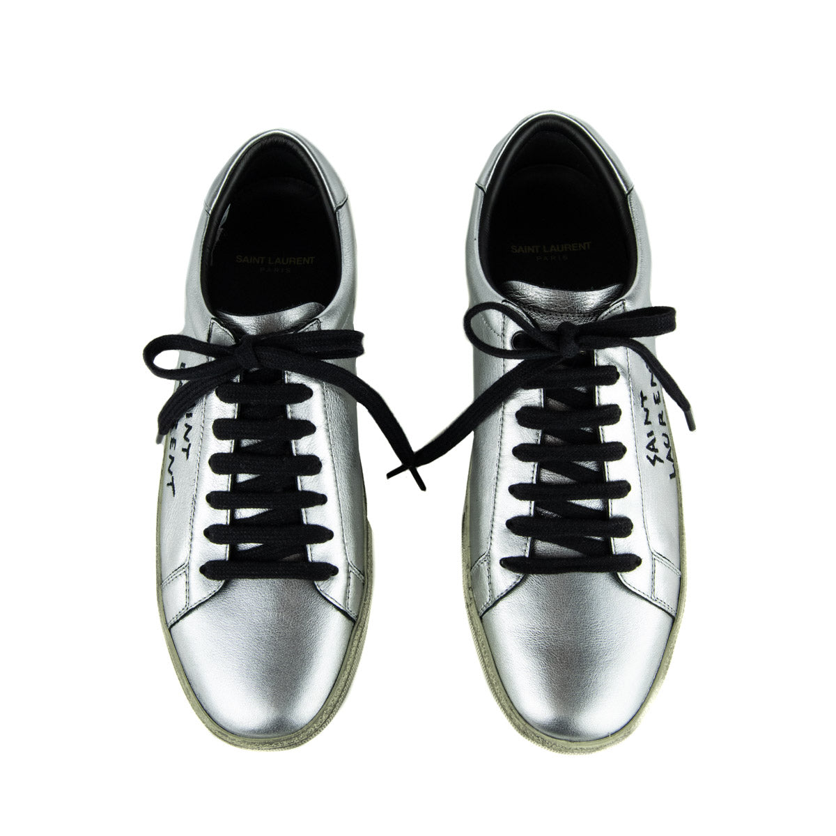 Saint Laurent Silver Leather Alpha Sigma Low Top Sneakers Size 11 | EU 41