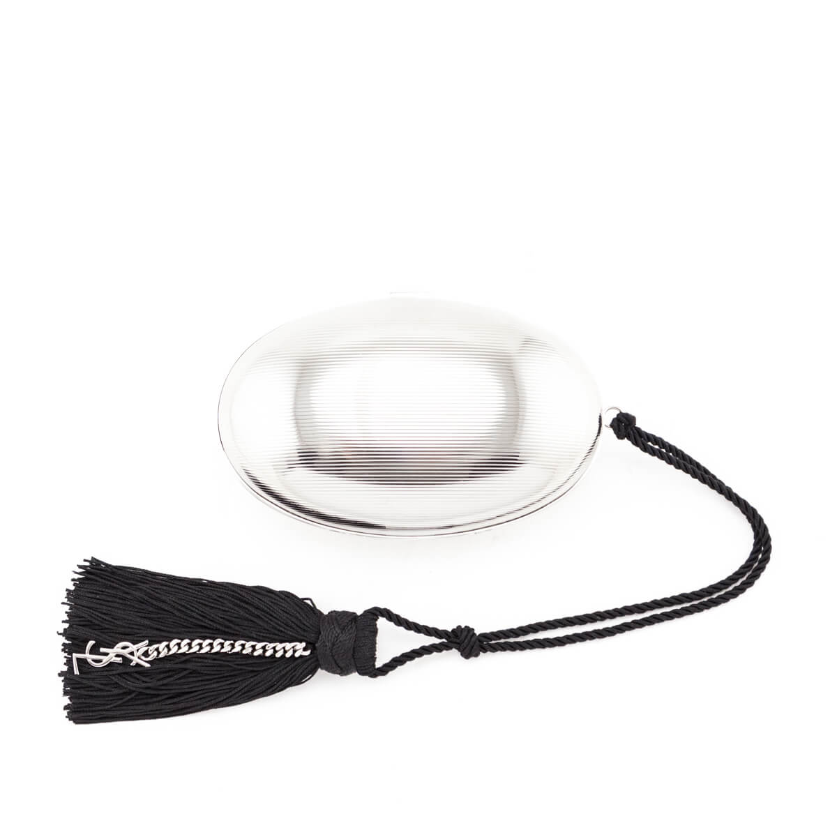 Saint Laurent Silver Brass Oval Logo Minaudiere