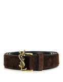 Saint Laurent Brown Suede Logo Buckle Belt sz 85