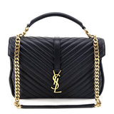 Saint Laurent Black Chevron Matelasse Sheepskin Large College Bag
