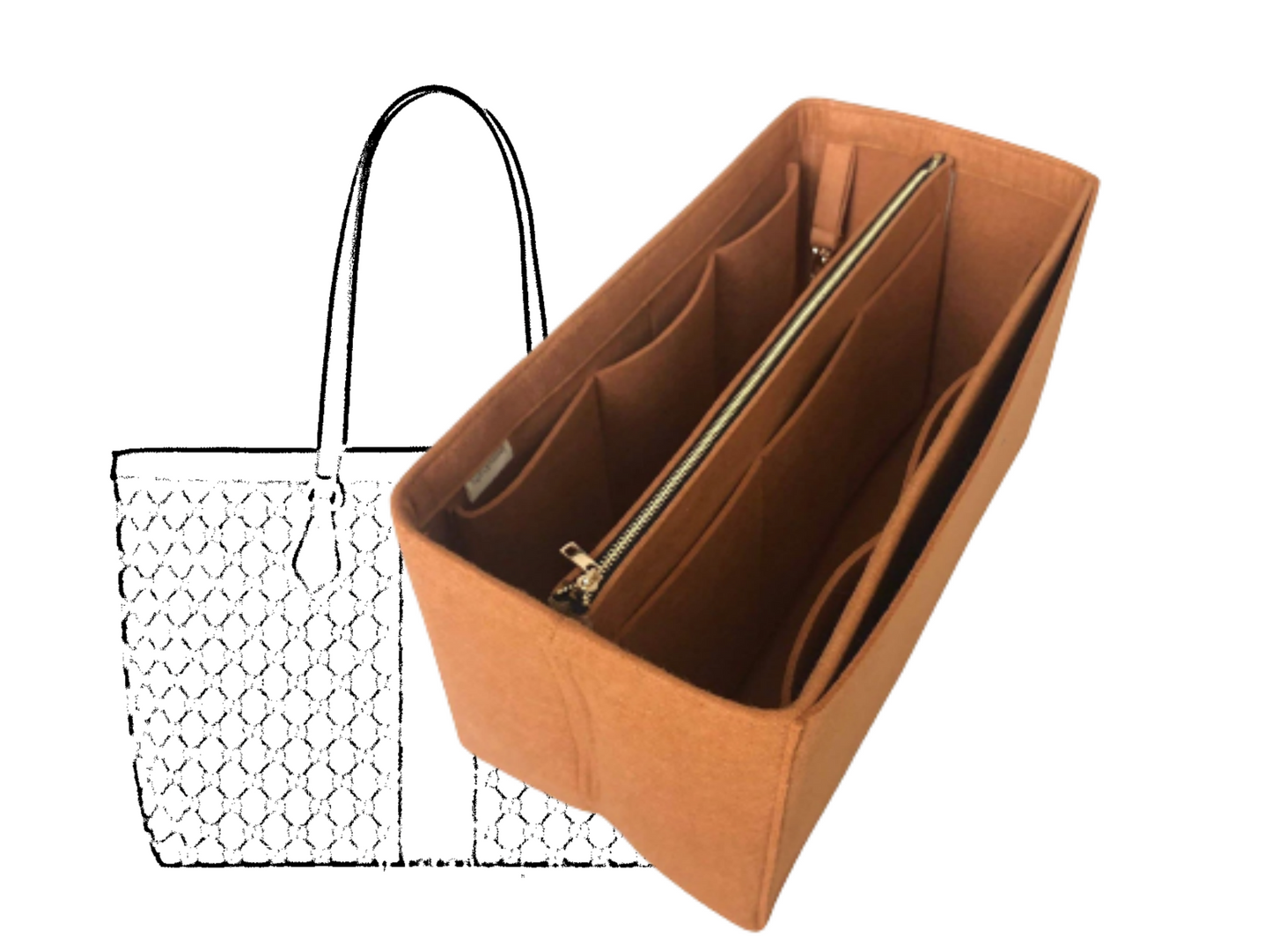 Organizer for [Ophidia GG Medium] (Type B w/ Detachable Zipper Bag) Felt Purse Tote Insert