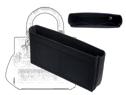 [Large Lady D-LITE Bag Organizer] Felt Purse Insert (Slim with Zipper), Customized Bag Organizer, Liner Protector, Dlite