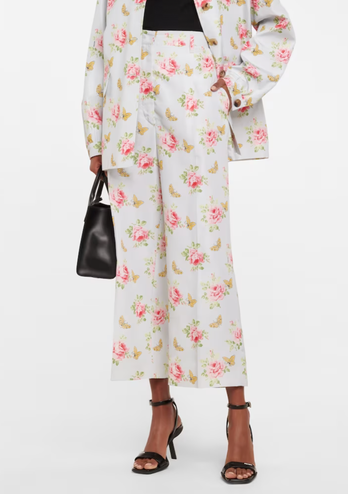 Prada Baby Blue Silk Floral High-Rise Pants Size IT 44 (UK 12)