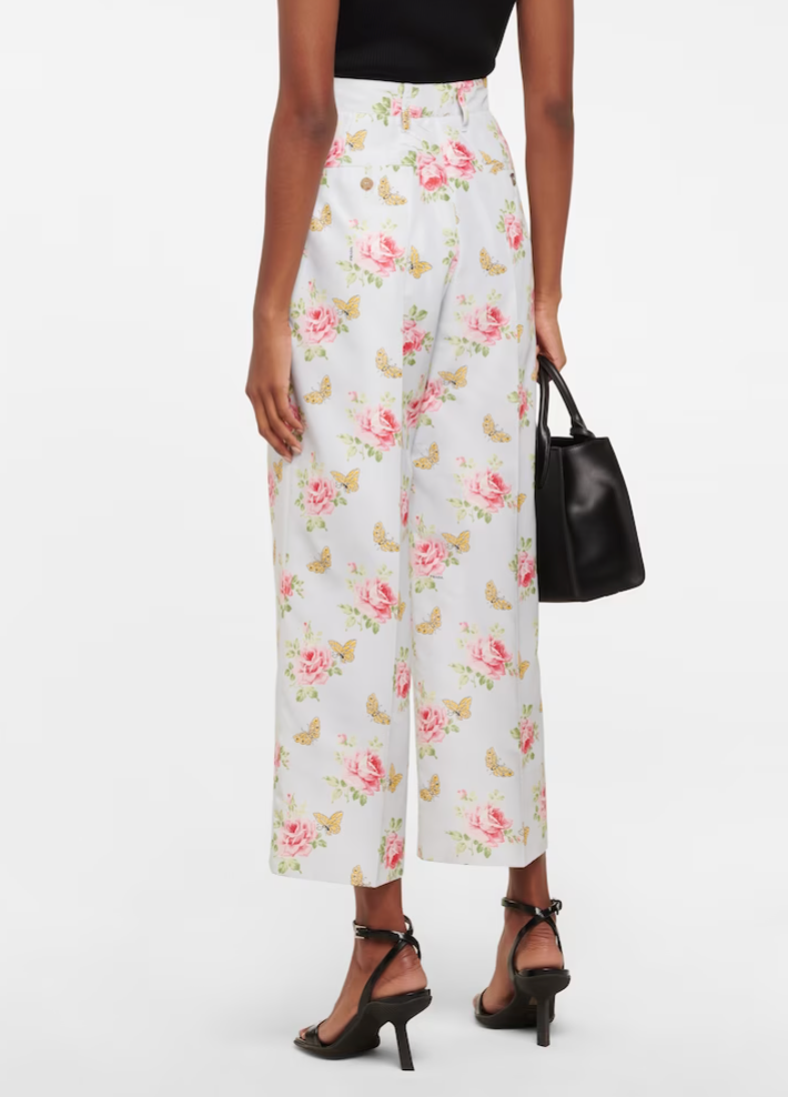 Prada Baby Blue Silk Floral High-Rise Pants Size IT 44 (UK 12)