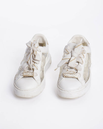 Louis Vuitton White Leather and Monogram PVC Time Out Sneakers