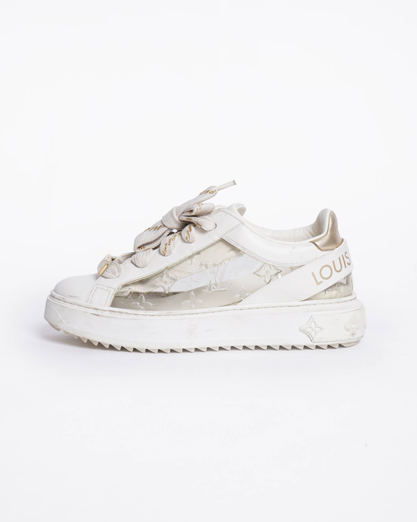 Louis Vuitton White Leather and Monogram PVC Time Out Sneakers
