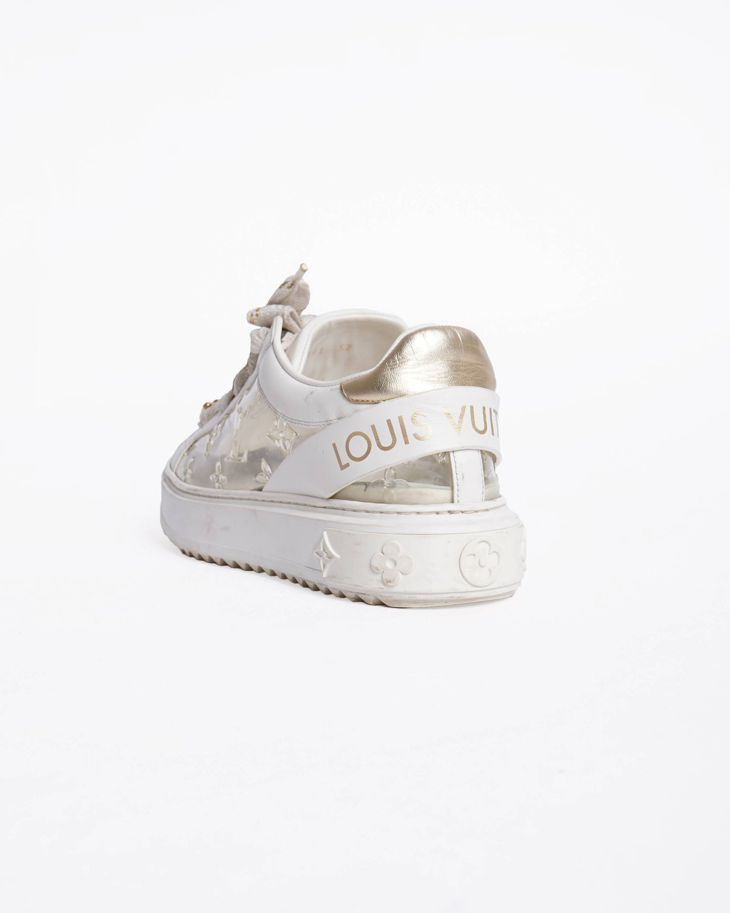Louis Vuitton White Leather and Monogram PVC Time Out Sneakers