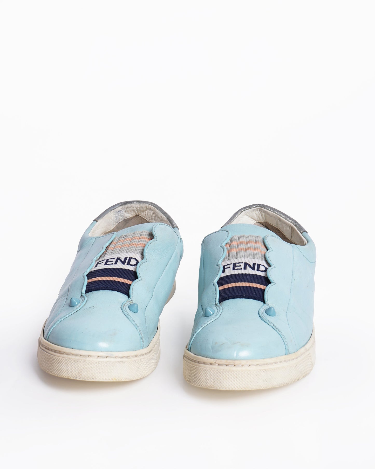 Fendi  Blue Leather Rockoko Slip On Sneakers