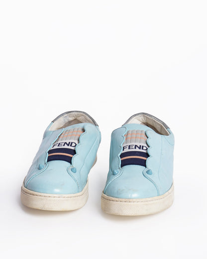 Fendi  Blue Leather Rockoko Slip On Sneakers