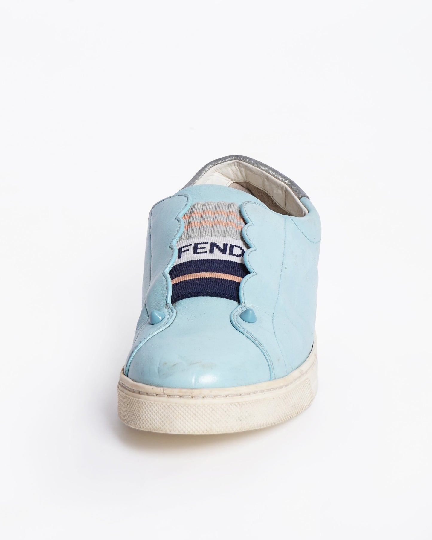 Fendi  Blue Leather Rockoko Slip On Sneakers