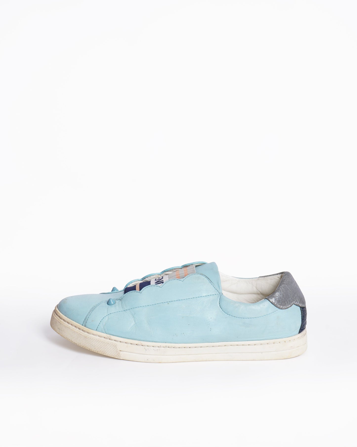 Fendi  Blue Leather Rockoko Slip On Sneakers