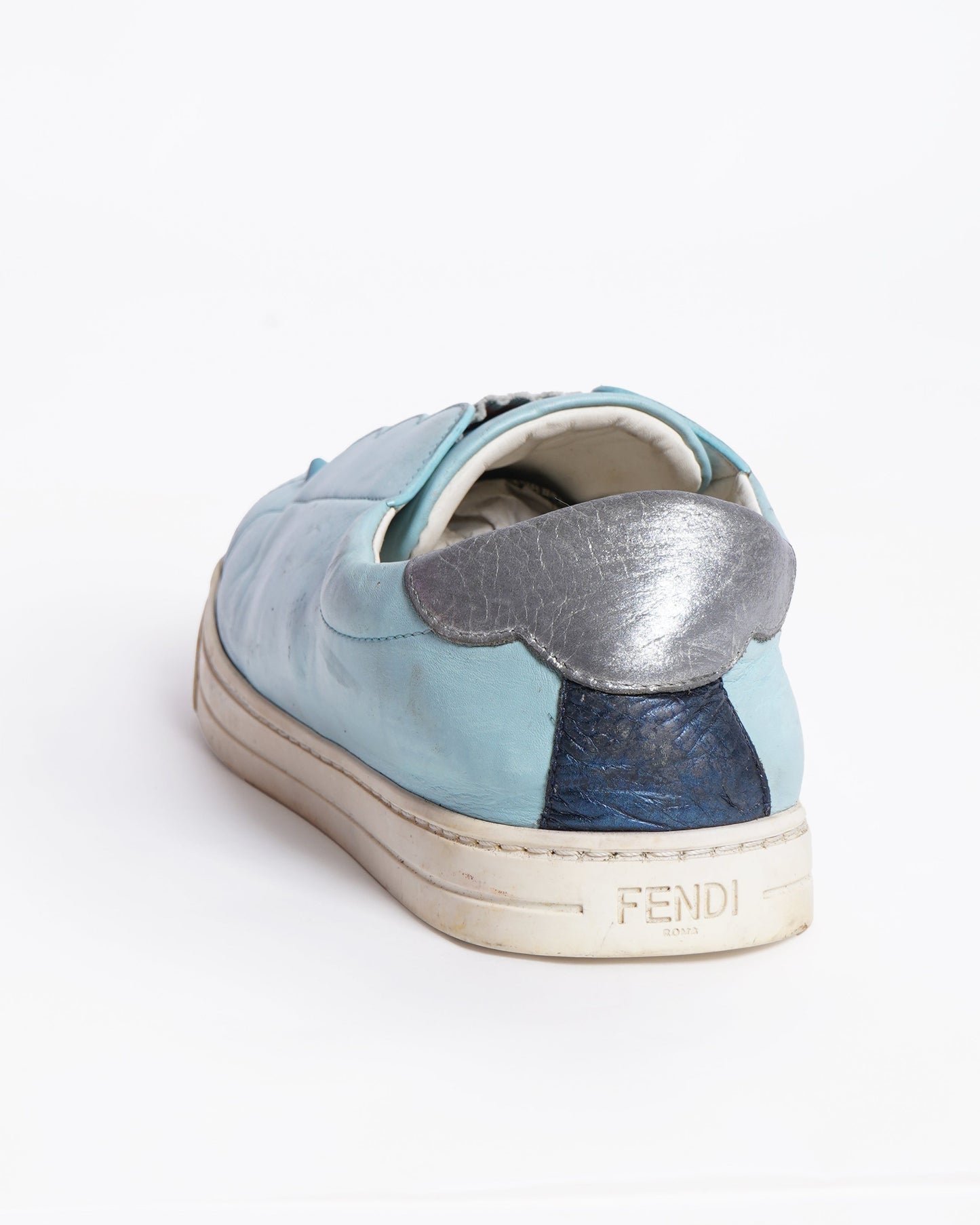 Fendi  Blue Leather Rockoko Slip On Sneakers