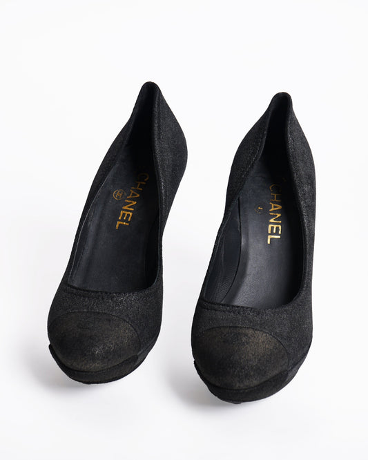 Chanel Leather Pumps In Black & Bronze