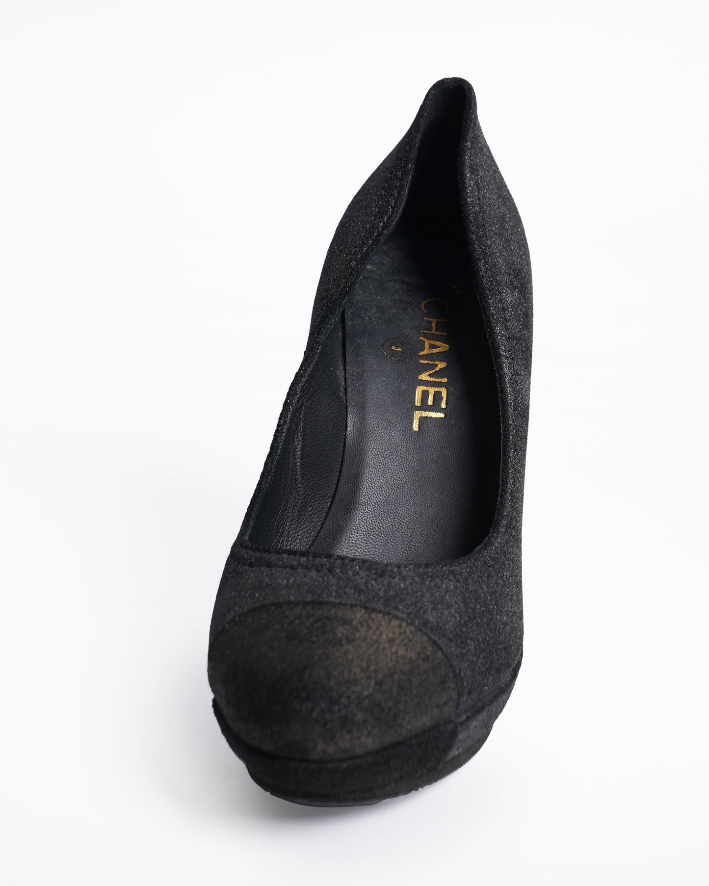 Chanel Leather Pumps In Black & Bronze