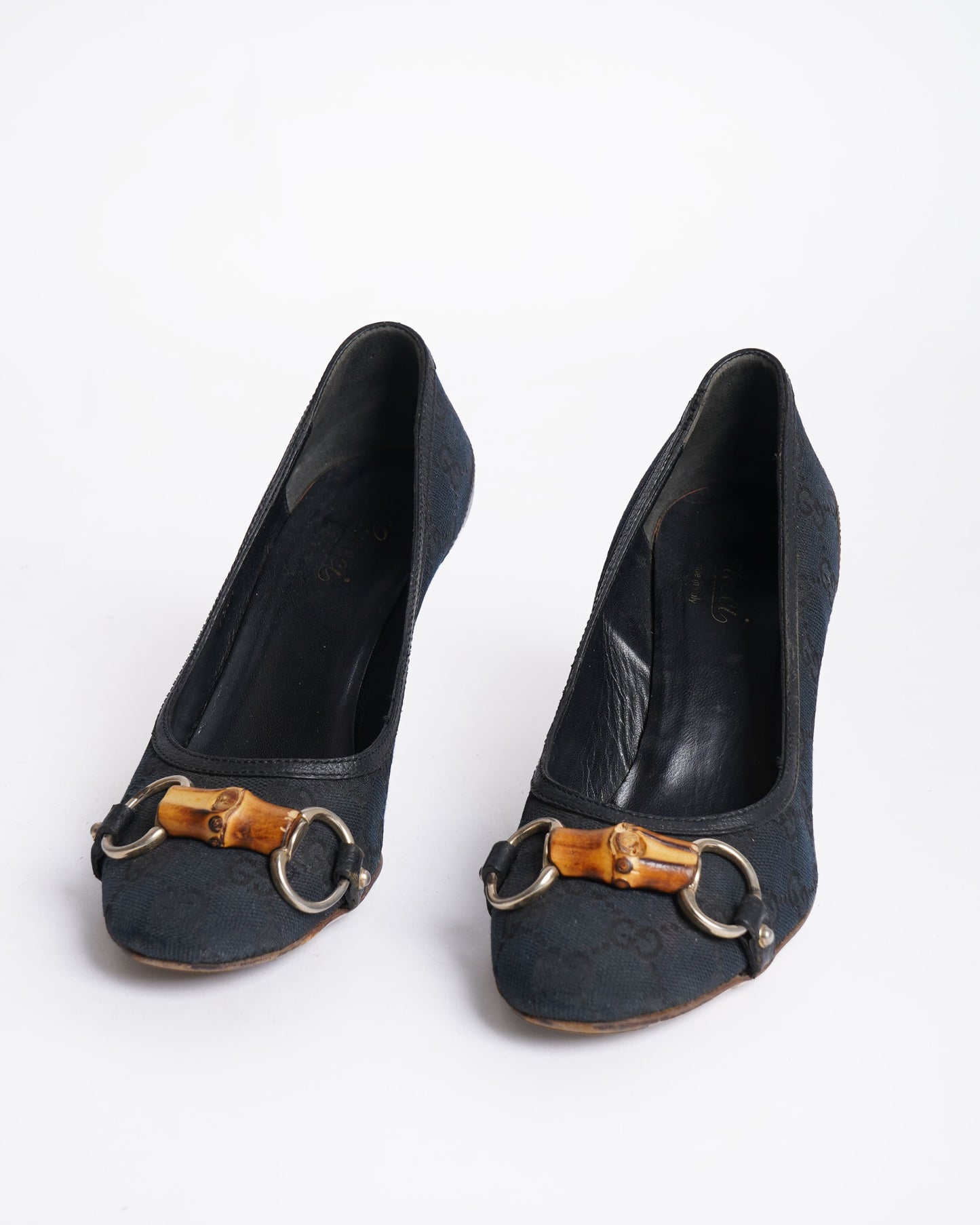 Gucci Bamboo Detail Monogram Pumps In Black