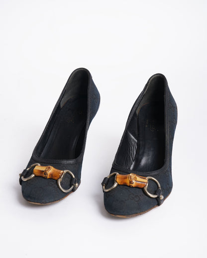 Gucci Bamboo Detail Monogram Pumps In Black