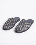 Christian Dior Blue/Beige Oblique Embroidered Canvas Mules